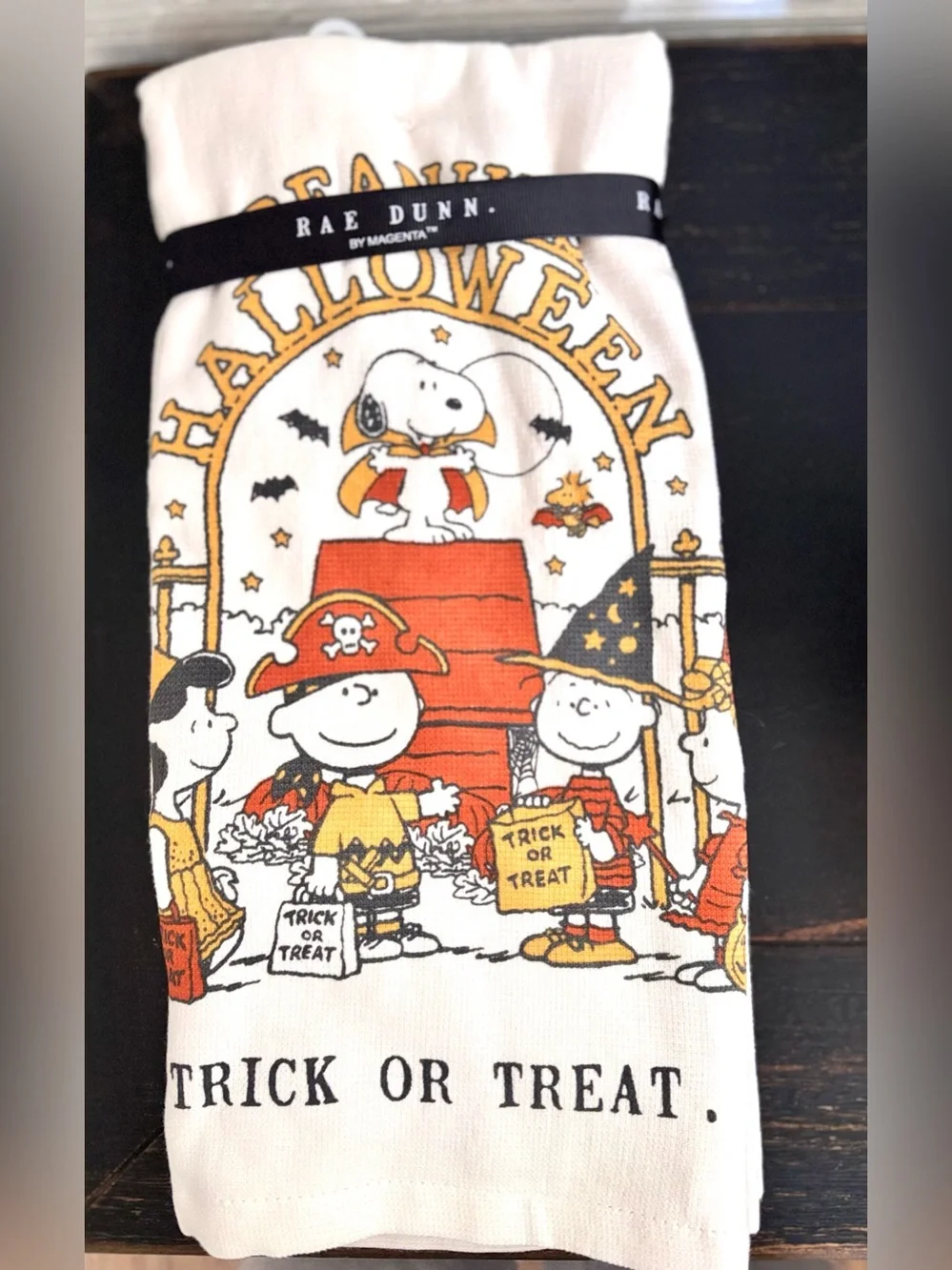 Peanuts x Rae Dunn TRICK OR TREAT Holiday Kitchen Towels Set Of 2 NEW